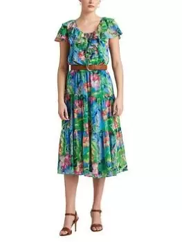 Image of Lauren by Ralph Lauren Tanmya-short Sleeve-day Dress - Green/blue Multi, Size 10, Women