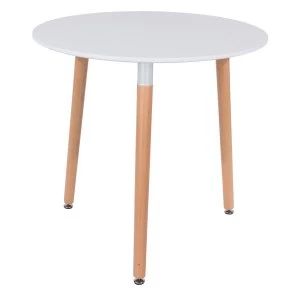 Image of Roloku Round Table with Wooden Legs - White