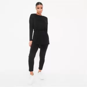 Image of I Saw It First Soft Knit Side Split Tie Waist Top And Legging Set - Black