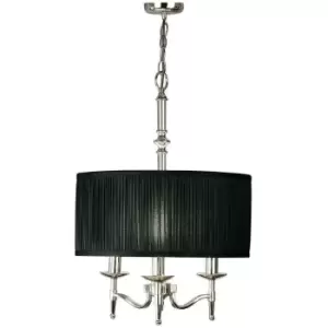 Image of Avery Ceiling Pendant Chandelier Light 3 Lamp Bright Nickel & Black Round Shade