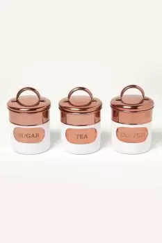 Image of Set of 3 Rose Gold Tea Coffee Sugar Canister Tins