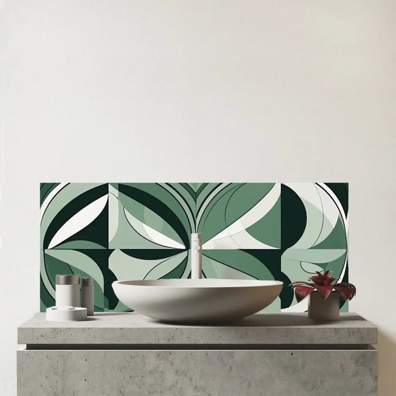 Image of Warren Reed - Designer Geometric Green Black Glass Bathroom Splashback Green Unisex
