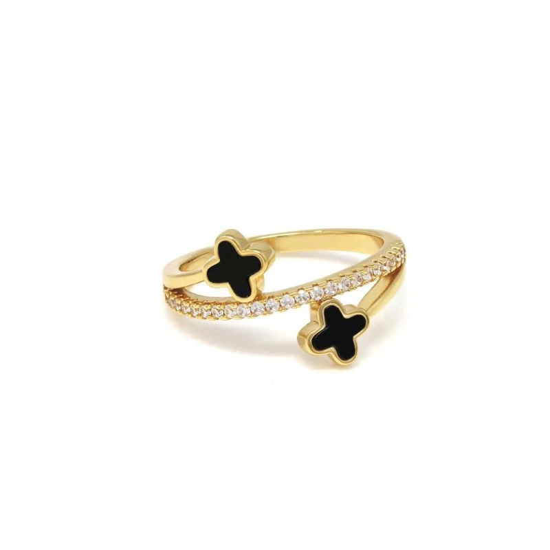 Image of Say It With Clover Ring - Stainless Steel (Gold & Black) - Medium in Gold Gold Unisex M