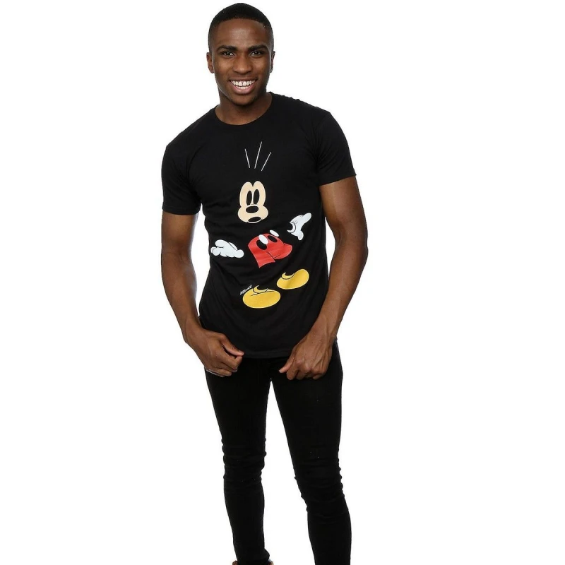 Image of Disney Men Mickey Mouse Surprised Cotton T-Shirt in Black Size: Small Black S Male 5063377481419