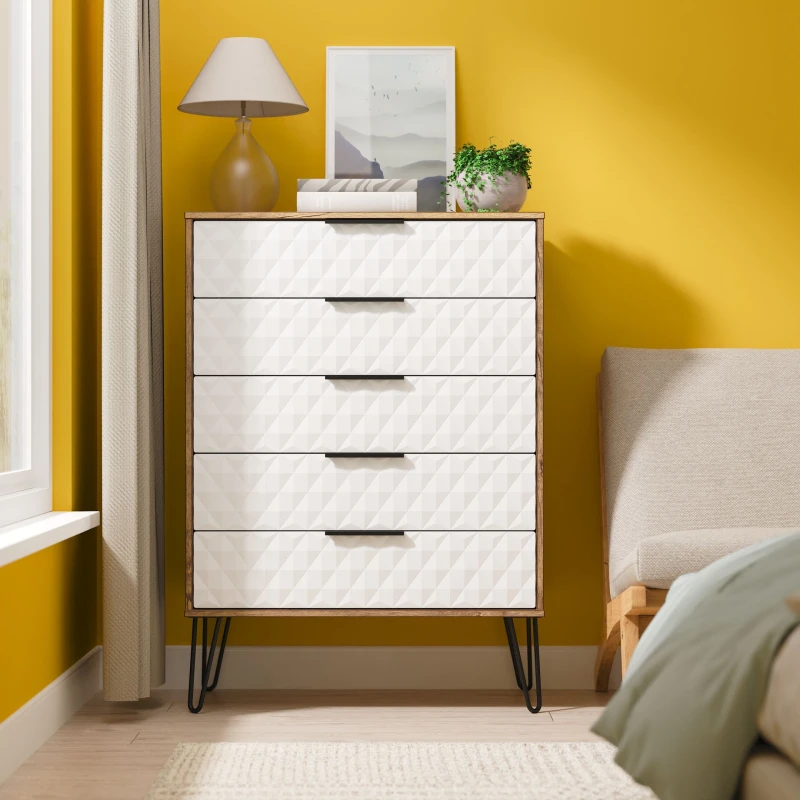 Image of Ready Assembled 2 U Islay 5 Drawer Chest (Ready Assembled) in White Size: Large White Unisex Large