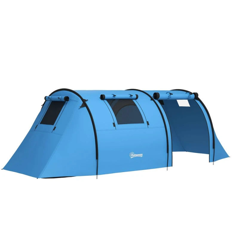 Image of Outsunny Outsunny 2 Room Camping Family Tent - 3-4 Man, 3000mm Waterproof, Spacious, Lightweight - Sky Blue