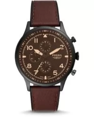 Image of Fossil Men Retro Pilot Chronograph Dark Brown Eco Leather Watch