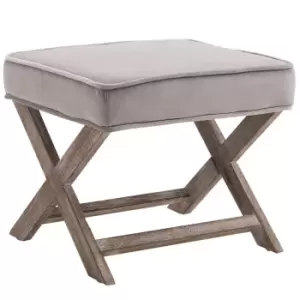 Image of Homcom Vintage Footstool Padded Seat X Shape Velvet Cover Grey