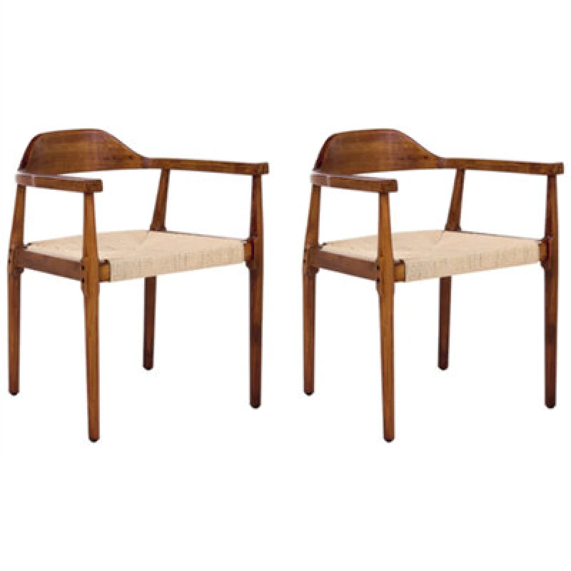 Image of Beliani Set Of 2 Dining Chairs Oakdale Wood Dark Brown/ Beige