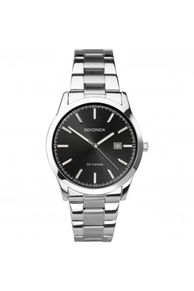 Image of Taylor 41mm Silver Watch Round Case Black Dial