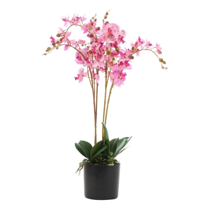 Image of Leaf 60cm Artificial Luxury Orchid - Triple Stem - Pink Realistic Plant Pink unisex
