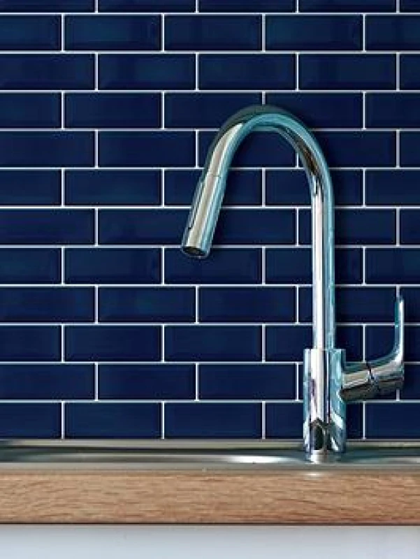 Image of Walplus 3D Tile Stickers Peel And Stick Backsplash Splashback Decals Tile Transfer For Kitchen Bathroom Living Room Stick On Tile Waterproof - Deep Bl