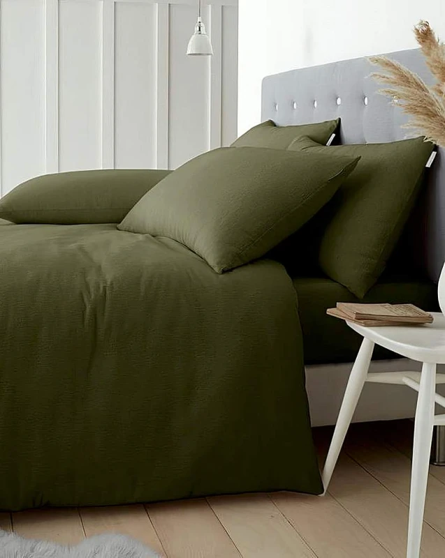 Image of Catherine Lansfield Brushed Cotton Duvet Cover Set Duvet Covers Single Green 42083115010