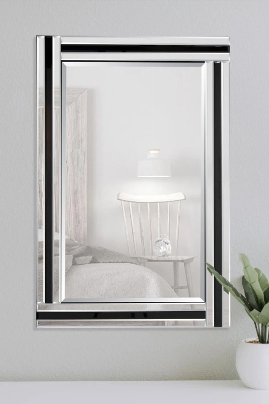 Image of Mirroroutlet Dalton Black And Clear Bevelled Triple Edge Wall Mirror 68 X 56Cm