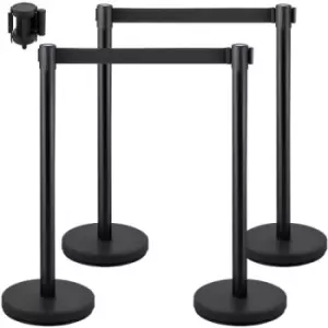 Image of VEVOR Crowd Control Stanchion, Set of 4 Pieces Stanchion Set, Stanchion Set with 6.6 ft/2 m Black Retractable Belt, Black Crowd Control Barrier w/ Con