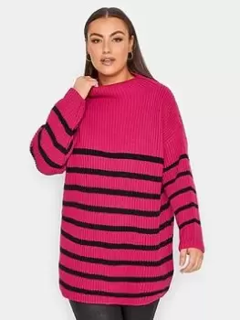 Image of Yours Luxury Stripe High Neck Jumper - Pink, Size 30-32, Women