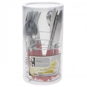 Image of Daily Dining 24 Piece Cutlery Set With Caddy - Red