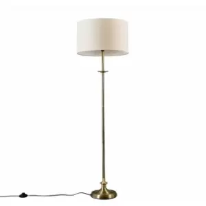 Image of MiniSun Antique Brass Floor Lamp with Fabric Lampshade