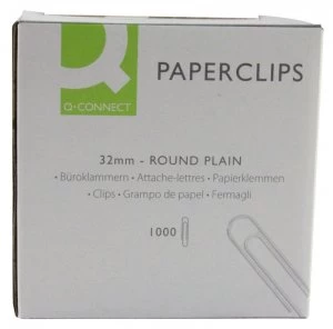 Image of Q-Connect 32mm Plain Paperclips - 1000 Pack