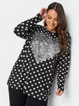 Image of Yours Heart Sequin Printed 3/4 Sleeve Split Hem Top, Black, Size 20, Women