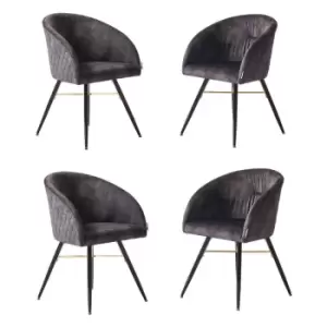 Image of Vittorio LUX Velvet Upholstered Dining Chairs Set of 4 - Black - Black