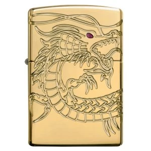 Image of Zippo Unisex Armor Chinese Dragon Windproof Pocket Lighter High Polish Gold Plate