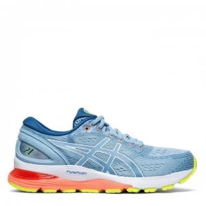 Image of Asics Nimbus 21 Ladies Running Shoes - Blue/Coral