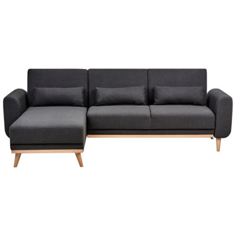 Image of Beliani Corner Sofa Bed 3 Seater Ollsta Fabric Black Right Hand