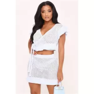 Image of I Saw It First Pale Blue Wrap Over Crop Top - Blue