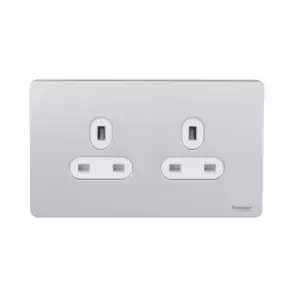 Image of Schneider USFP 13A Single Pole 2G Unswitched Socket White Insert Stainless Steel - GU3460WSS