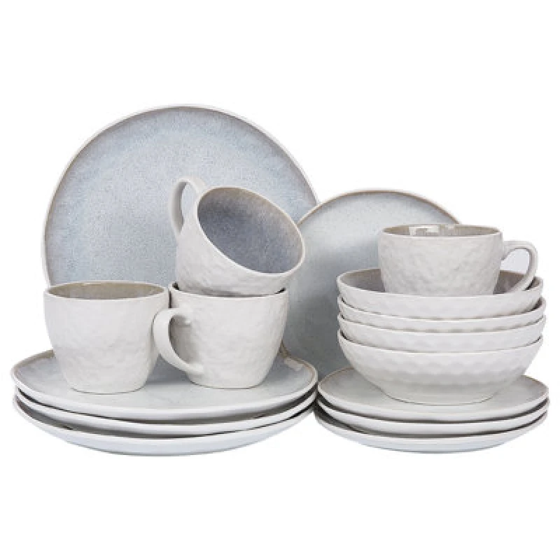 Image of Beliani Set Of 16 Dinnerware Sesame Stoneware Light Grey