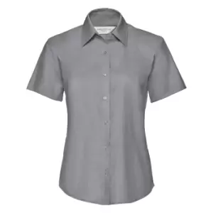 Image of Russell Collection Ladies/Womens Short Sleeve Easy Care Oxford Shirt (M) (Silver Grey)