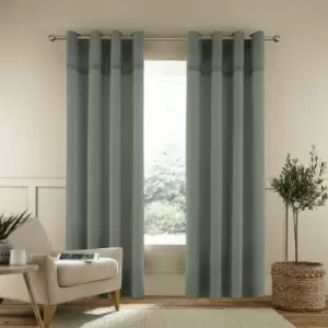 Image of Catherine Lansfield Melville Woven Texture Eyelet Curtains, Green, 66 x 54 Inch