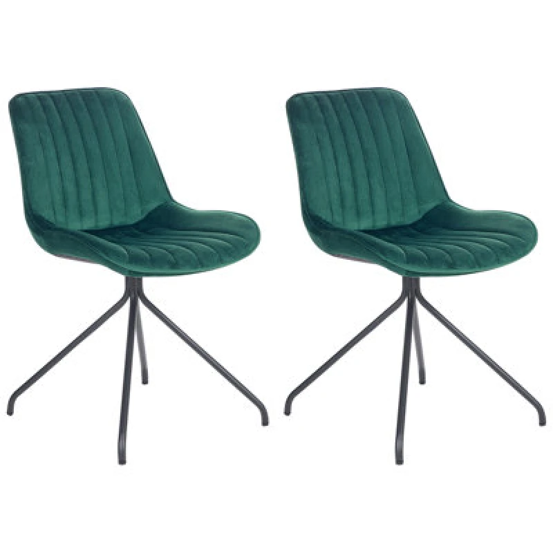 Image of Beliani Set Of 2 Dining Chairs Navasota Velvet Emerald Green