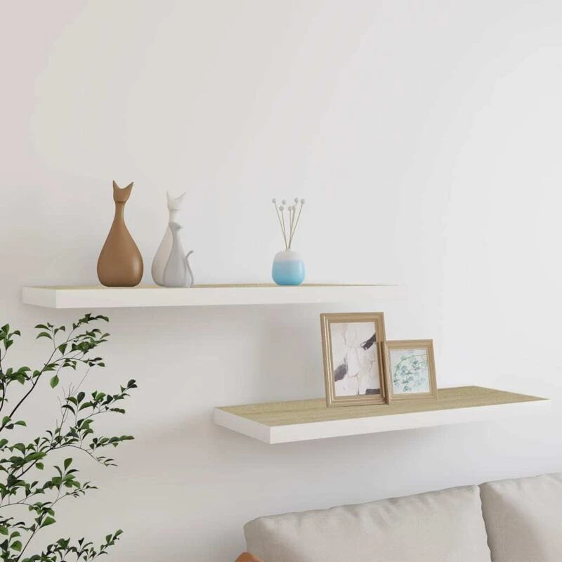 Image of VIDAXL Vidaxl - Floating Wall Shelves 2 pcs Oak and White 80x23.5x3.8cm mdf 8720286416815
