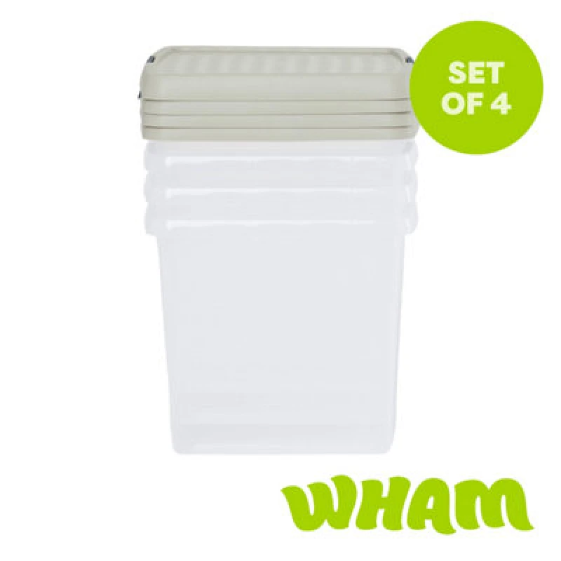 Image of Wham Clip Pack of 4 14l Storage Boxes With Lids Stone