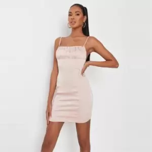 Image of Missguided Satin Ruched Bust Mini Dress - Neutral