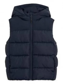 Image of Mango Boys Quilted Hooded Gilet - Navy, Size Age: 7-8 Years