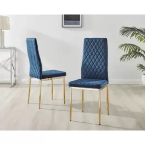 Image of Furniturebox UK - Set of 4 Furniturebox Navy Blue Velvet Milan Dining Chairs With Gold Legs
