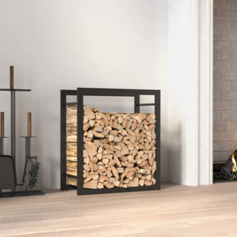 Image of Vidaxl Firewood Rack Matt Black 50X28X56cm Steel Firewood Racks