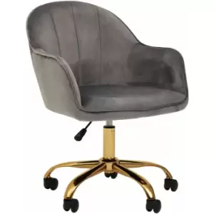 Image of Brent Grey Velvet And Gold Base Home Office Chair - Premier Housewares