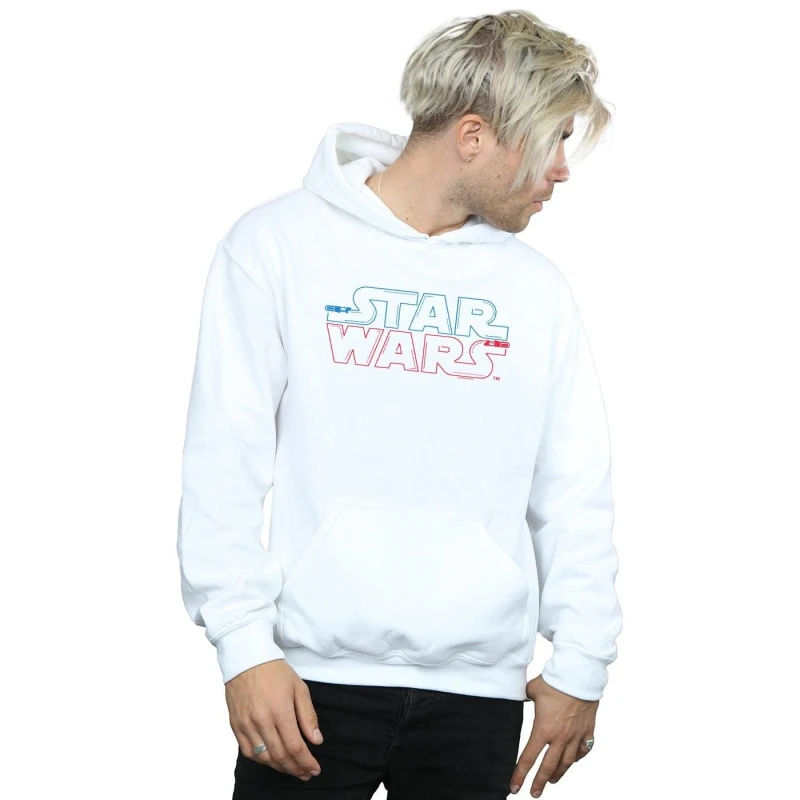 Image of Star Wars Star Wars Men Lightsaber Logo Hoodie in White Size: Small White S Male 5059308847386