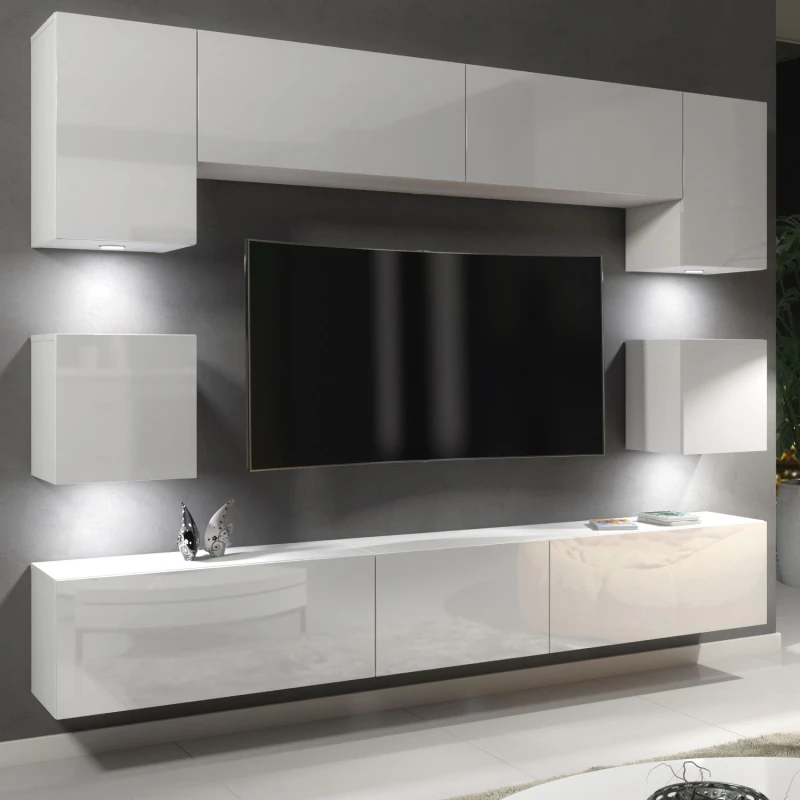 Image of Creative Furniture Panorama Wall TV Unit - A Sleek & Modern Wall Cabinet with Gloss Doors & LED Lights in White White Unisex