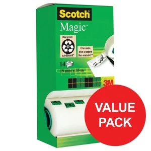 Image of Scotch Magic 810 19mm x 33m Low Noise Invisible Tape 1 x Pack of 12 Rolls 2 FREE Rolls