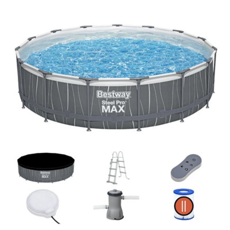 Image of Bestway, 15ft Steel Pro Max Round Above Ground Pool Set With LED Lights