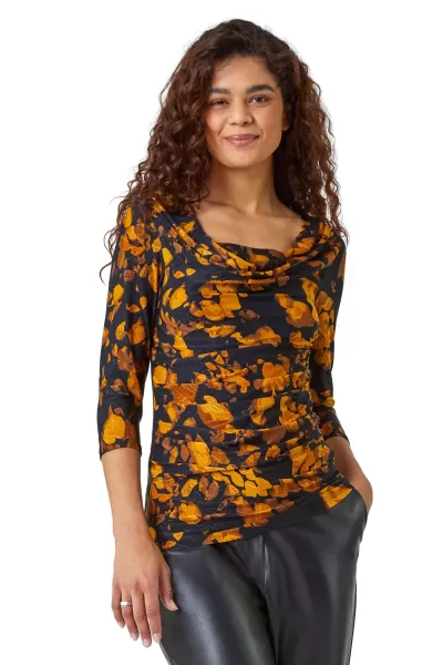Image of Floral Print Cowl Neck Top