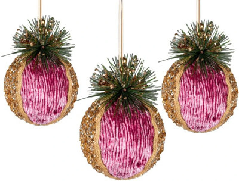 Image of Shatchi 11.5Cm Pink Glitter Bauble - 3Pcs Christmas Hanging Decorations