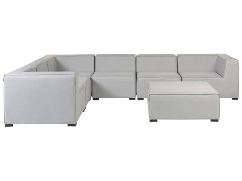 Image of Beliani Garden Corner Sofa With Ottoman 7 Seater Arezzo Right Hand Modular Light Grey