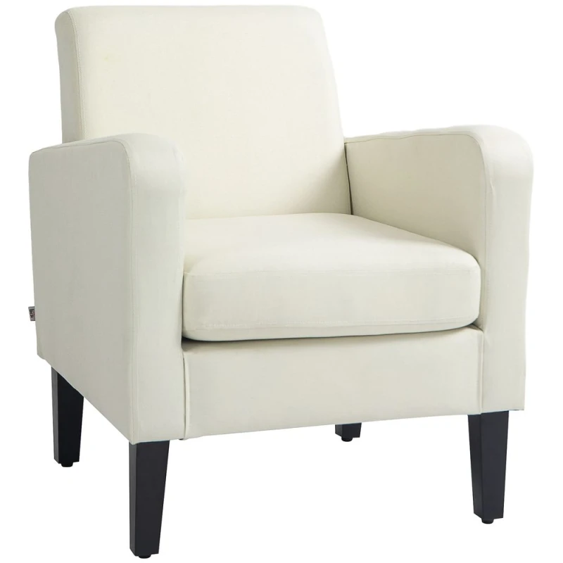 Image of HOMCOM Modern Armchair Accent Chair With Rubber Wood Legs For Bedroom Cream White, Cream 839-001V71CW