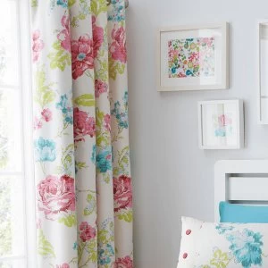Image of Catherine Lansfield Stab Stitch Floral Eyelet Curtains - Floral Print